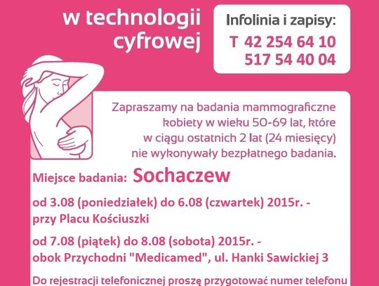 Bezpłatna mammografia dla kobiet w wieku 50 - 69 lat