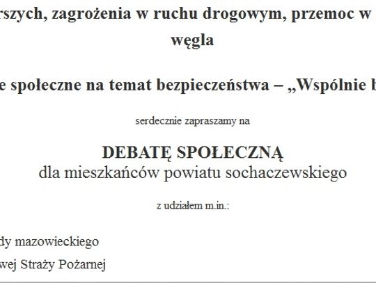 DEBATA SPOŁECZNA DLA MIESZKAŃCÓW POWIATU SOCHACZEWSKIEGO