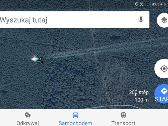 Samolot w Puszczy Kampinoskiej: zagadkowe zdjęcie google