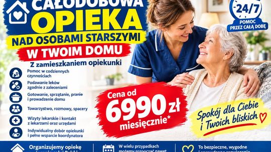 Opiekunka zamieszka u seniora - pomoc i opieka całodobowa - od 6990 zł miesięcznie
