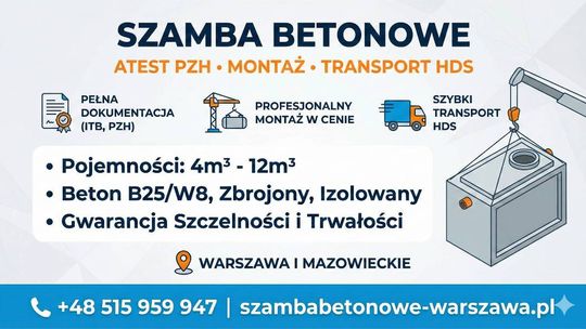 Szamba Betonowe Sochaczew Atest PZH, Montaż, Transport HDS