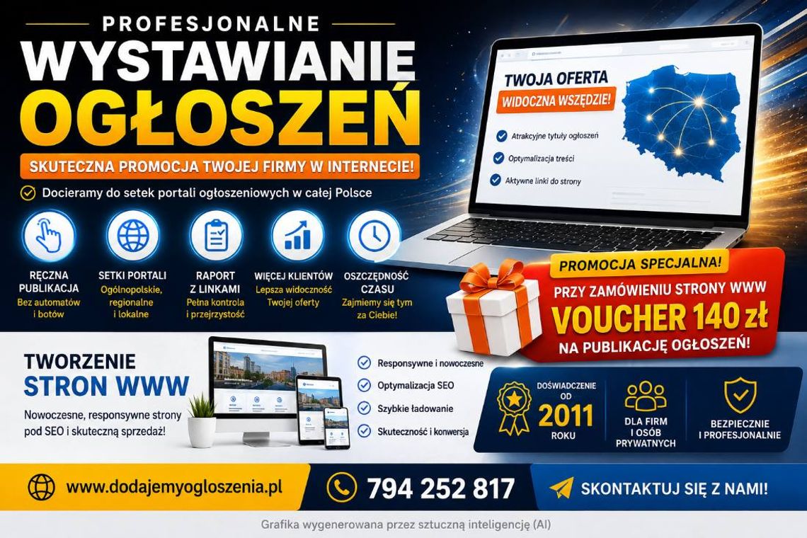 Ogłoszenia internetowe publikowane za Ciebie + Tanie strony Internetowe