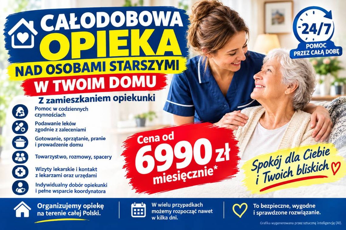 Opiekunka zamieszka u seniora - pomoc i opieka całodobowa - od 6990 zł miesięcznie