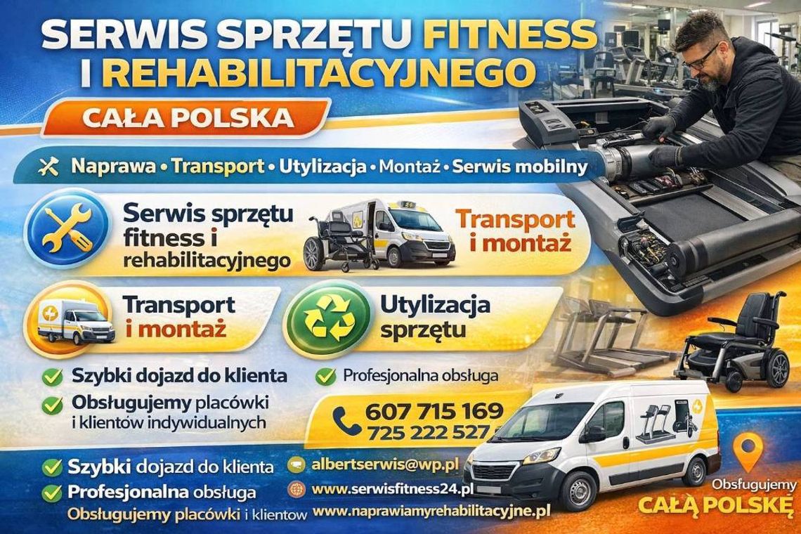 Serwis i naprawa sprzętu rehabilitacyjnego u Klienta, Konstancin wyjazdy w Polskę