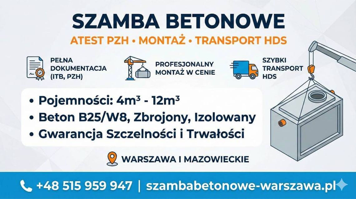 Szamba Betonowe Sochaczew Atest PZH, Montaż, Transport HDS